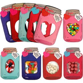 Giiffu 50 Pack Valentines Cards for Kids, Mason Jar Happy Valentines Day Cards, Funny Valentine Gifts for Classroom, Kids Valentines Day Cards for School Exchange Party Favors(Candy Not Included)