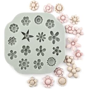 Flower Polymer Clay Molds, 2Pcs Polymer Clay Molds for Jewelry Making, Daisy Sunflower Rose Miniature Silicone Molds (13Flowers)
