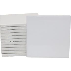 Creative Hobbies 12 Pack of Glossy White Glazed Ceramic Tiles for Alcohol Ink Painting, Decorating, Arts & Crafts, 4.25 x 4.25 Inch Square, Ready-to-Paint Ceramics
