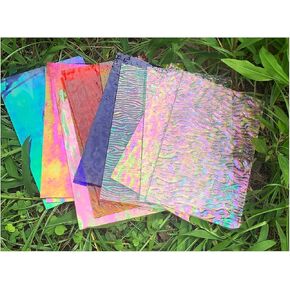 Lanyani 12 Sheets Iridescent Stained Glass Sheets, Cathedral Art Glass Packs for Mosaic Work Craft, Assorted Clear+Opaque+Colored Transparent