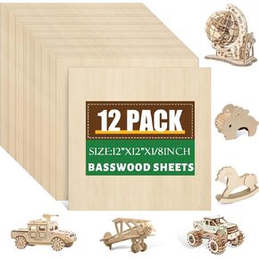 8 Pack Walnut Plywood Sheets 12x12x1/8 Inch,3mm Plywood for Laser Cutting & Engraving,Unfinished Wood for Crafts,Wood Burning,Architectural Models