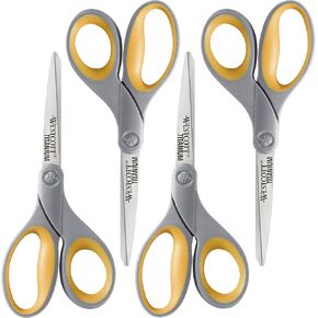 Westcott 8" Soft Handle Titanium Bonded Scissors For Office & Home, Gray/Yellow, 4 Pack (17598)