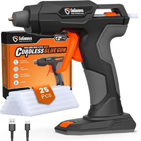 GoGonova Glue Gun Zuel, 20s Fast Preheating Anti-drip Cordless Glue Gun, 2Ah USB-C Rechargeable Hot Glue Gun Kit with 25 Pcs Mini Glue Sticks, Smart Power-Off (Pink-25)