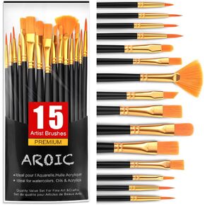 AROIC Acrylic Paint Brush Set,2pack/30pcs Nylon Hair Oil Watercolor Rock Face Painting Artist Paint Brushes, 15 Sizes Paint Brush Set for All Purposes Kids Adult Arts Paint Brush Supplies.