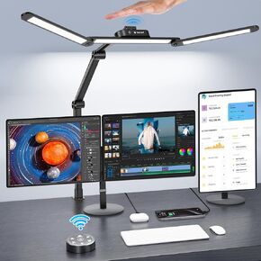 Syrinx LED Desk Lamp with Clamp, Architect Desk Lamps for Home Office with Gesture Sensor Switch and Remote Control, 24W Bright Desk Light with 50 Light Modes Adjustable Eye-Caring Desk Lamp