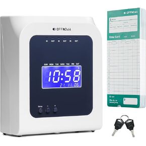 OFFNOVA Thermal Time Clock for Employees Small Business, No Ink Ribbons or Network Needed, in/Out Time Attendance Machine with 50 Time Cards