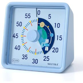 Secura 60-Minute Visual Timer for Kids, Time Clocks, Countdown Timer for Office Kitchen, Classroom Timer for Kids, Silent Time Management Tool (Navy Blue & Navy Blue)