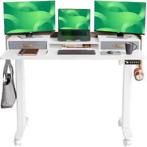 Claiks Standing Desk with Drawers, Stand Up Electric Standing Desk Adjustable Height, Sit Stand Desk with Storage Shelf and Splice Board, 48 Inch, Rustic Brown