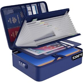 ENGPOW 5200℉ Fireproof File Organizer Bag with 13 Pocket Accordion File Folder,Document Organizer Box with Lock&Labels,Multi-Layer Portable Home Travel Safe Storage Box for Important Documents,Files