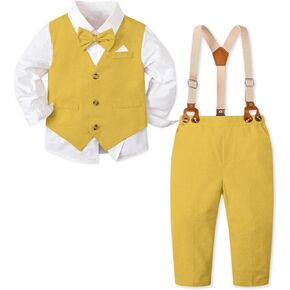 SANGTREE Baby Boys Gentleman Outfits Cotton Linen Formal Suit Set, 3 Months - 9 Years