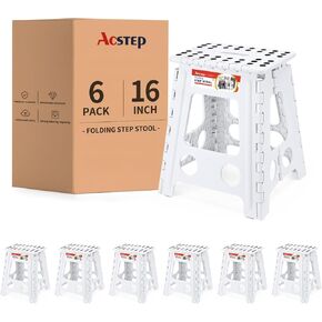 ACSTEP Folding Step Stool Foldable Stool 7.5 Inch Height Kids Step Stool, 300 lb Capacity Plastic Collapsible Stool, Stepping Stool with Handle Black Small Step Stool, Foot Stool Suitable for Kitchen