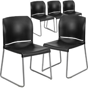 Flash Furniture Hercules Series Contoured Stacking Chairs for Waiting Rooms and Offices, Ergonomic Lobby Chairs with Curved Back, Set of 5, Black