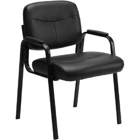 Sweetcrispy Office Reception Guest Chair No Wheels Set of 6, Leather Stationary Waiting Room Chairs with Padded Arms for Elderly Desk Conference Room Lobby Table Side Salon