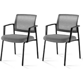 Sweetcrispy Mesh Back Stacking Arm Chairs, Upholstered Fabric Stacking Chairs, Sturdy Metal Office Chairs, Easy to Use and Store, Outdoor and Indoor, for Home, School, Party, Church, 2 Pack Black
