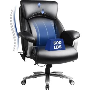 Big and Tall Office Chair 400lbs-Heavy Duty Executive Desk Chair with Extra Wide Seat, High Back Ergonomic Leather Computer Chair with Tilt Rock&Tension, Padded Armrests-Black
