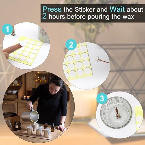 Aubeco 240PCS Candle Making Kit, Candle Wick Stickers, Candle Making Supplies, Double-Sided Stickers with The Little ‘‘Tail’’, Hot Wax Stickers for Candle Making in Kuwait