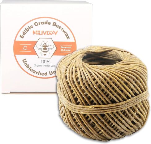 MILIVIXAY Hemp Wick with Natural Beeswax Coating, Edible Grade Beeswax, 200 FT Spool, Standard Size (1.0mm),Unbleached, Un-Dyed and 100% Organic. in Saudi Arabia