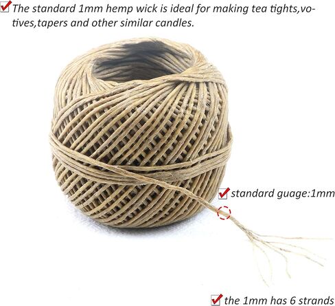 MILIVIXAY Hemp Wick with Natural Beeswax Coating, Edible Grade Beeswax, 200 FT Spool, Standard Size (1.0mm),Unbleached, Un-Dyed and 100% Organic. in Saudi Arabia