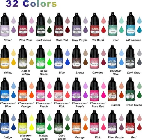 Candle Dye - 32 Colors Candle Wax Dye, Highly Concentrated Candle Color Dye, Oil-Based Liquid Candle Dye for Soy Wax, Candle Making - 5ml Each in Saudi Arabia