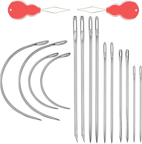 Heavy Duty Hand Sewing Needles Kit, 14 PCS Leather Sewing Needles with 10 Leather Hand Sewing Needle and 4 Curved Needle for Home Upholstery, Leather Needles for Hand Sewing, Carpet Canvas Repair in Kuwait