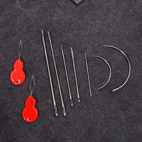 Heavy Duty Hand Sewing Needles Kit, 14 PCS Leather Sewing Needles with 10 Leather Hand Sewing Needle and 4 Curved Needle for Home Upholstery, Leather Needles for Hand Sewing, Carpet Canvas Repair in Kuwait