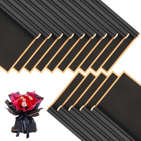 20 Sheets Flower Wrapping Paper - Waterproof Floral Bouquet Wrapping Paper Black Korean Florist Supplies Packaging Paper for DIY Crafts Wedding Birthday Gift in Saudi Arabia