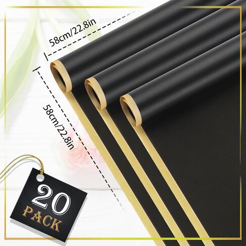 20 Sheets Flower Wrapping Paper - Waterproof Floral Bouquet Wrapping Paper Black Korean Florist Supplies Packaging Paper for DIY Crafts Wedding Birthday Gift in Saudi Arabia