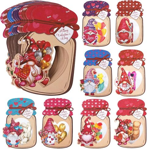 Giiffu 50 Pack Valentines Cards for Kids ، Mason Jar Happy Valentines Cards ، Home Valentine Gifts for Classroom ، Kids Valentines Day Cards for School Exchange Party Favors (الحلوى غير المدرجة) in Kuwait