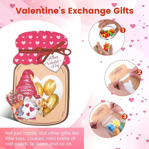 Giiffu 50 Pack Valentines Cards for Kids ، Mason Jar Happy Valentines Cards ، Home Valentine Gifts for Classroom ، Kids Valentines Day Cards for School Exchange Party Favors (الحلوى غير المدرجة) in Kuwait
