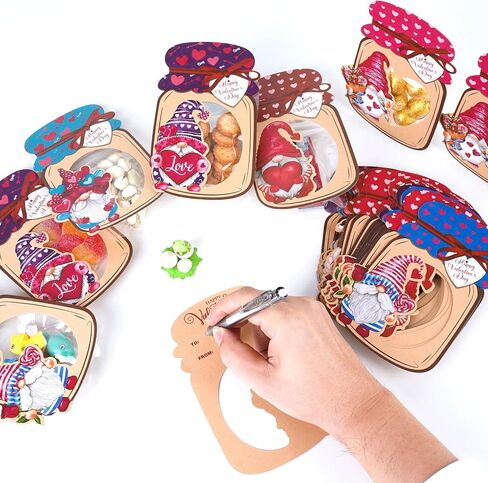 Giiffu 50 Pack Valentines Cards for Kids ، Mason Jar Happy Valentines Cards ، Home Valentine Gifts for Classroom ، Kids Valentines Day Cards for School Exchange Party Favors (الحلوى غير المدرجة) in Kuwait