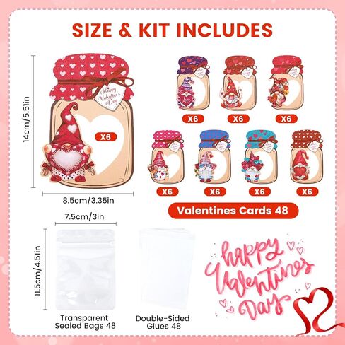 Giiffu 50 Pack Valentines Cards for Kids ، Mason Jar Happy Valentines Cards ، Home Valentine Gifts for Classroom ، Kids Valentines Day Cards for School Exchange Party Favors (الحلوى غير المدرجة) in Kuwait