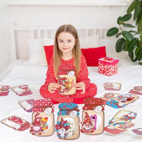 Giiffu 50 Pack Valentines Cards for Kids ، Mason Jar Happy Valentines Cards ، Home Valentine Gifts for Classroom ، Kids Valentines Day Cards for School Exchange Party Favors (الحلوى غير المدرجة) in Kuwait