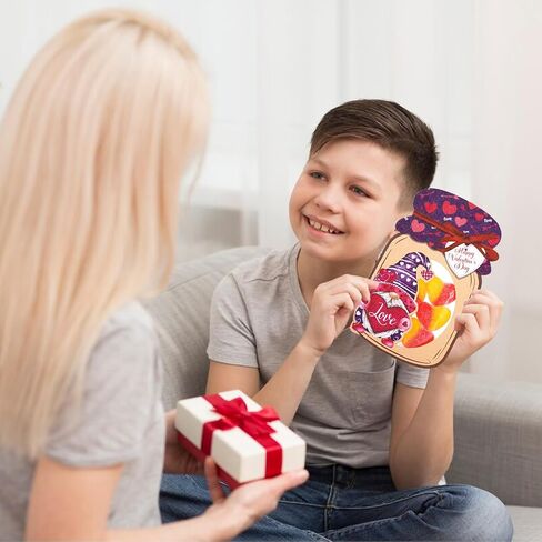 Giiffu 50 Pack Valentines Cards for Kids ، Mason Jar Happy Valentines Cards ، Home Valentine Gifts for Classroom ، Kids Valentines Day Cards for School Exchange Party Favors (الحلوى غير المدرجة) in Kuwait