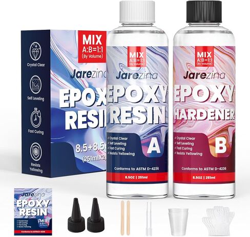 Jarezina 64OZ Epoxy Resin Kit,Crystal Clear Epoxy Resin -Strong and No Bubble，Not Yellowing Art Resin，Self Leveling Easy Mix 1:1,Suitable for Art Casting,DIY,Jewelry Projects, Wood & Resin Molds in Kuwait