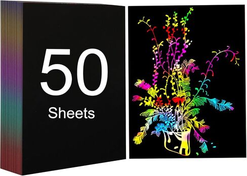Vanttokeey 50 Sheets A4 Rainbow Scratch Paper, Rainbow Scratch Arts Painting Drawing Paper Scratch Art Paper Scratchboard Scratch Painting for Arts Crafts Drawing (5 Single Color) in Kuwait