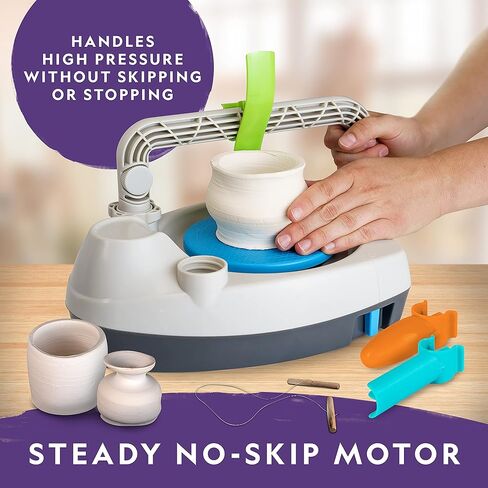 National Geographic Pottery Wheel for Kids-مجموعة كاملة من الفخار للمبتدئين ، محرك المكونات ، 2 رطل. طين جاف ، أدوات الطين النحت ، المئزر والمزيد ، تصميم براءة اختراع ، مجموعة حرفية (Amazon Exclusive) in Kuwait