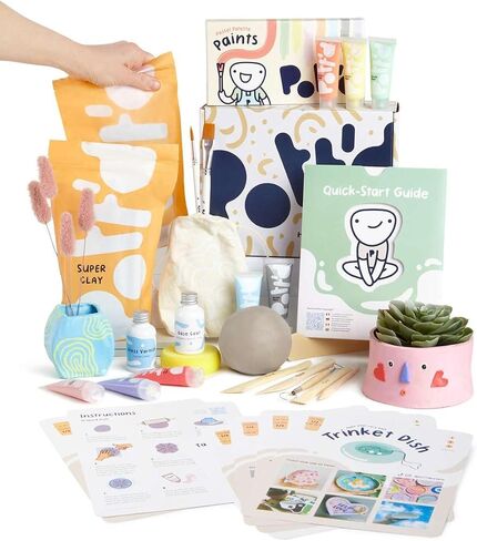 Pott'd Air Dry Clay for Adults. Beginners Home Pottery Kit for Adults. DIY Craft Kit for Adults. Kit Includes: Air-Dry Clay for Adults, Tools, Paints, Brushes, Sealant, How-to-Guides in Kuwait