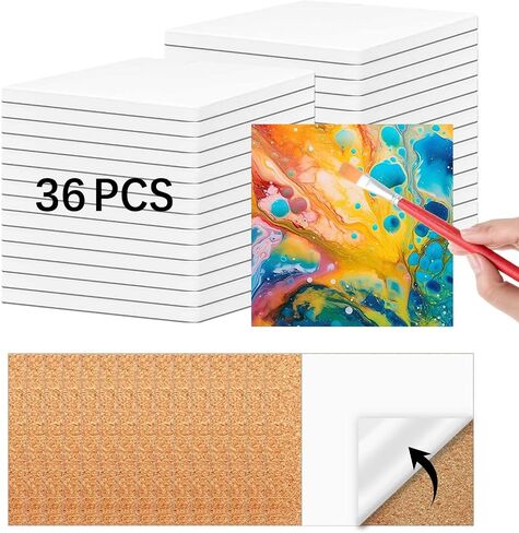 24 PCS Ceramic Tiles for Crafts 4x4 inches and self-Adhesive Cork mat ，unglazed Ceramic Coasters for Crafts,Use with Alcohol Ink or Acrylic Pouring Make Your Own DIY Coasters in Saudi Arabia