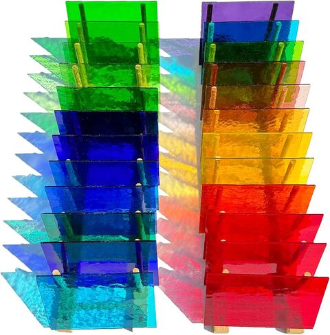 24 Sheets Rainbow Transparent Stained Glass Sheet Value Pack, 6 X 4 inches Cathedral Art Glass Mosaic Tiles for Crafts, Stained Glass Supplies for Stained Glass or Mosaic Projects in Kuwait