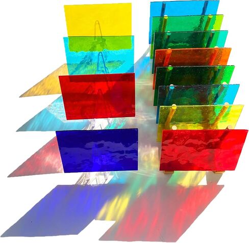 24 Sheets Rainbow Transparent Stained Glass Sheet Value Pack, 6 X 4 inches Cathedral Art Glass Mosaic Tiles for Crafts, Stained Glass Supplies for Stained Glass or Mosaic Projects in Kuwait