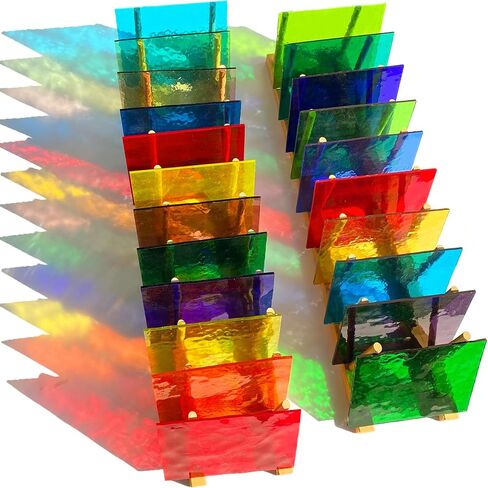 24 Sheets Rainbow Transparent Stained Glass Sheet Value Pack, 6 X 4 inches Cathedral Art Glass Mosaic Tiles for Crafts, Stained Glass Supplies for Stained Glass or Mosaic Projects in Kuwait