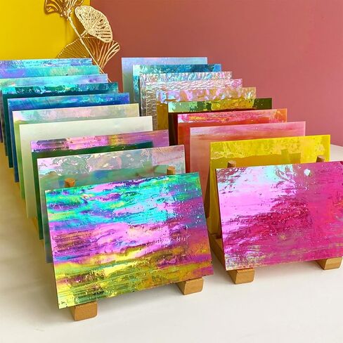24 Sheets Rainbow Transparent Stained Glass Sheet Value Pack, 6 X 4 inches Cathedral Art Glass Mosaic Tiles for Crafts, Stained Glass Supplies for Stained Glass or Mosaic Projects in Kuwait