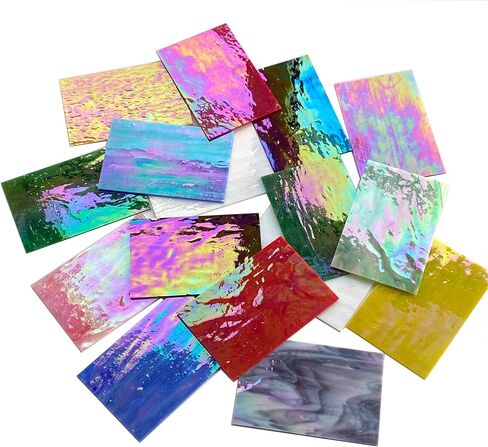 24 Sheets Rainbow Transparent Stained Glass Sheet Value Pack, 6 X 4 inches Cathedral Art Glass Mosaic Tiles for Crafts, Stained Glass Supplies for Stained Glass or Mosaic Projects in Kuwait