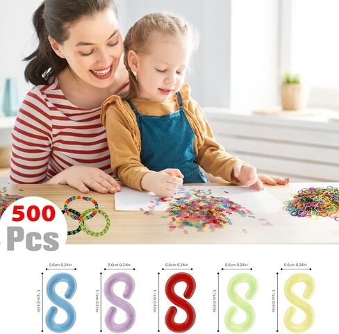 S Clips, 500 Pieces Boxed, Clear, Loom Rubber Band Clips, Plastic Band Clips, Bracelets DIY Making Refill Kit, Connectors Refills, Loom Bracelets DIY Handicrafts, Exquisite Gadgets. in Kuwait