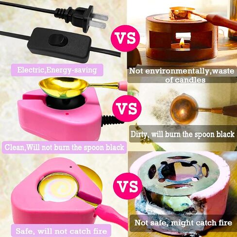 Wax Seal Warmer Wax Seal Kit with Spoon and Tweezers, Great Tool for Melting Wax Seal Sticks Sealing Wax Beads (Pink) in Saudi Arabia