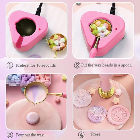 Wax Seal Warmer Wax Seal Kit with Spoon and Tweezers, Great Tool for Melting Wax Seal Sticks Sealing Wax Beads (Pink) in Saudi Arabia