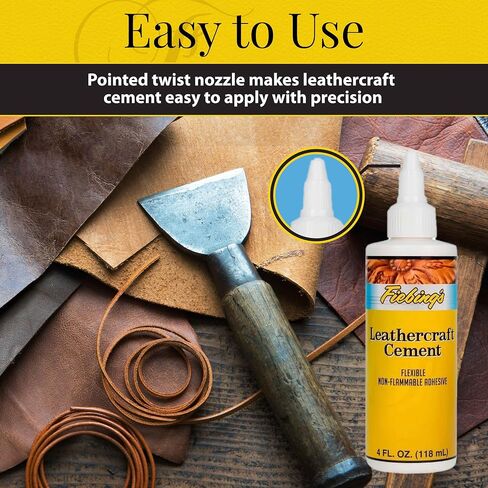 Fiebing's Leathercraft Cement - 4 oz Leather Glue Adhesive - Quick Drying, High Strength, Flexible, Permanent Bonding Leather Repair for Jackets, Shoes, Furniture, Purse - Non-Toxic & Non-Flammable in Saudi Arabia