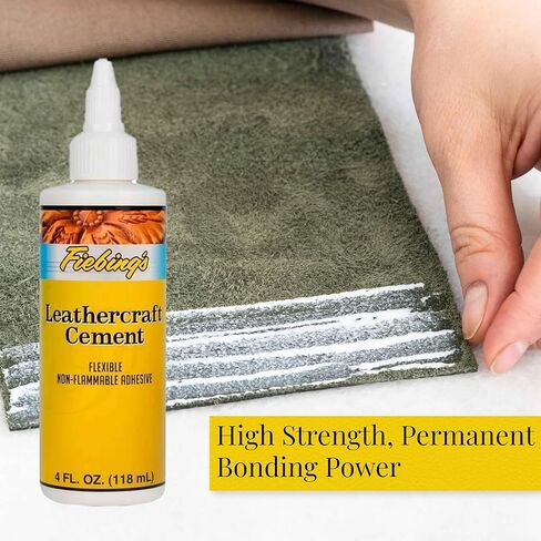 Fiebing's Leathercraft Cement - 4 oz Leather Glue Adhesive - Quick Drying, High Strength, Flexible, Permanent Bonding Leather Repair for Jackets, Shoes, Furniture, Purse - Non-Toxic & Non-Flammable in Saudi Arabia