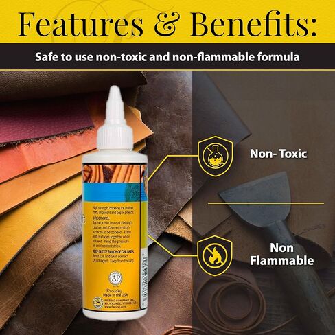 Fiebing's Leathercraft Cement - 4 oz Leather Glue Adhesive - Quick Drying, High Strength, Flexible, Permanent Bonding Leather Repair for Jackets, Shoes, Furniture, Purse - Non-Toxic & Non-Flammable in Saudi Arabia