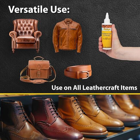 Fiebing's Leathercraft Cement - 4 oz Leather Glue Adhesive - Quick Drying, High Strength, Flexible, Permanent Bonding Leather Repair for Jackets, Shoes, Furniture, Purse - Non-Toxic & Non-Flammable in Saudi Arabia